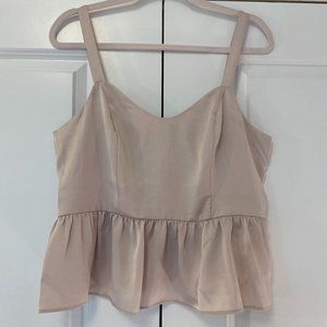 Express Sleeveless Top w/Ruffle Peplum, Size L, in Champagne Color